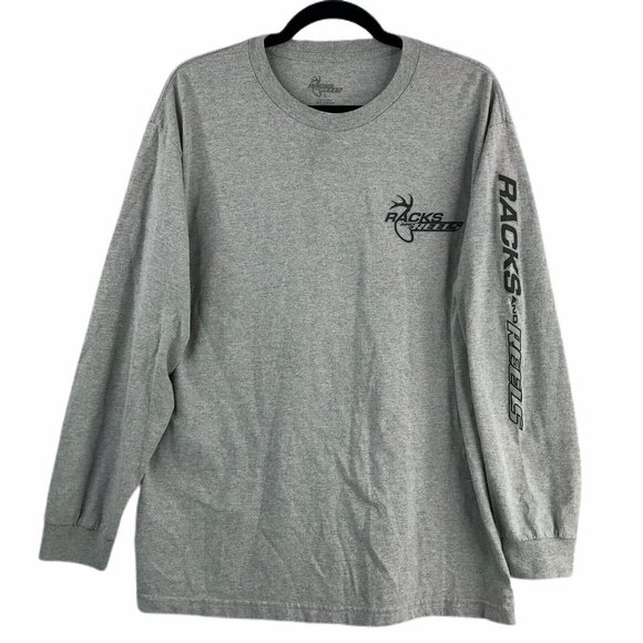 Racks And Reels T-Shirt Adult Large Gray Hunting Deer Buck Men Long Sleeve Hunt - Picture 2 of 7